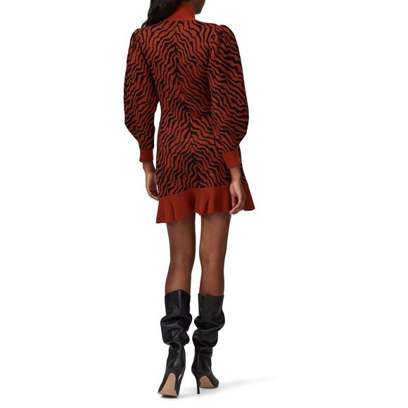 ULLA JOHNSON Red Black Zebra Printed 100% Merino Wool Puff Sleeves Joni Dress M - Picture 15 of 16